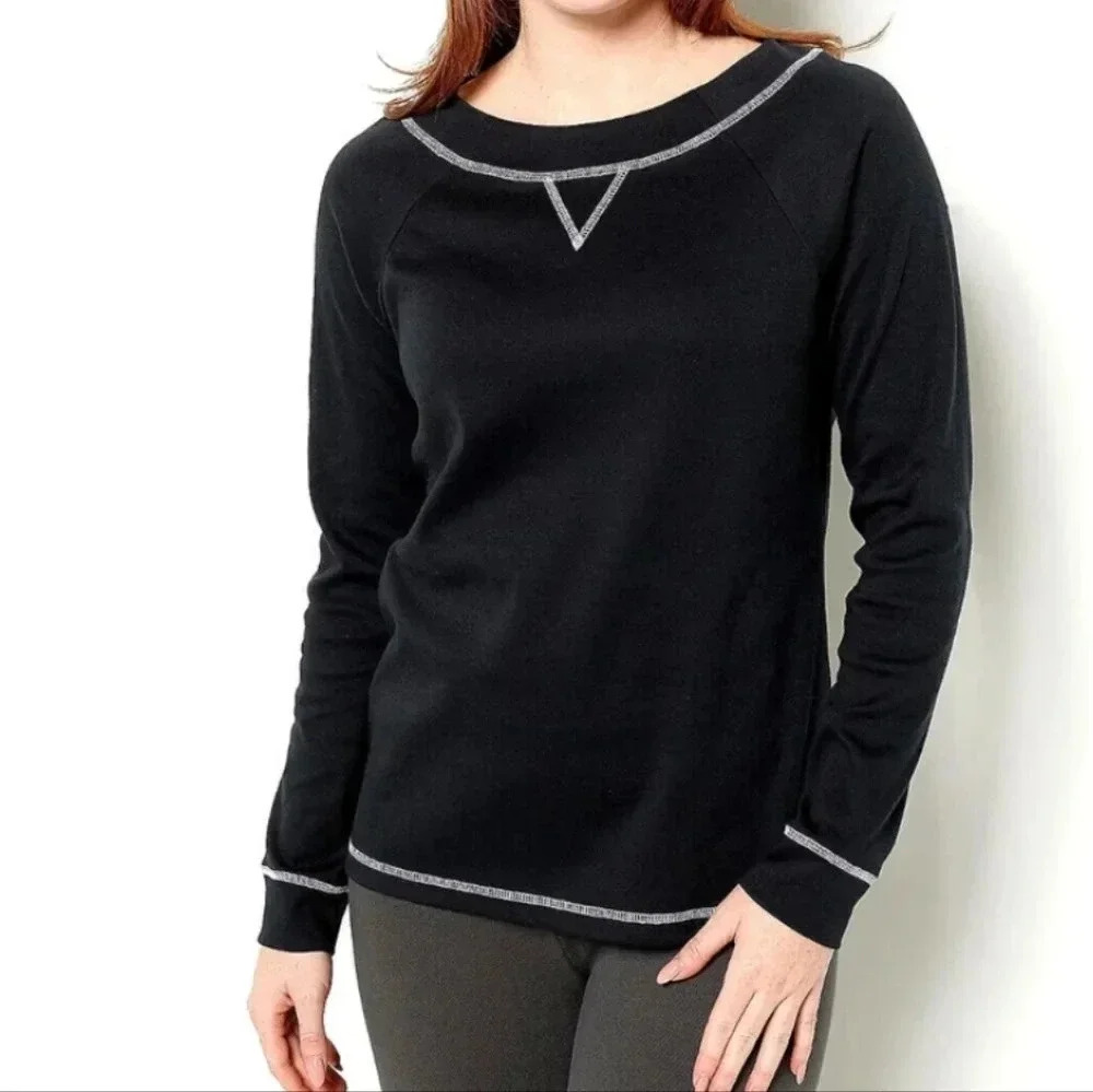 Sport Savwy Interlock Round Neck Raglan Sleeve Top- Black